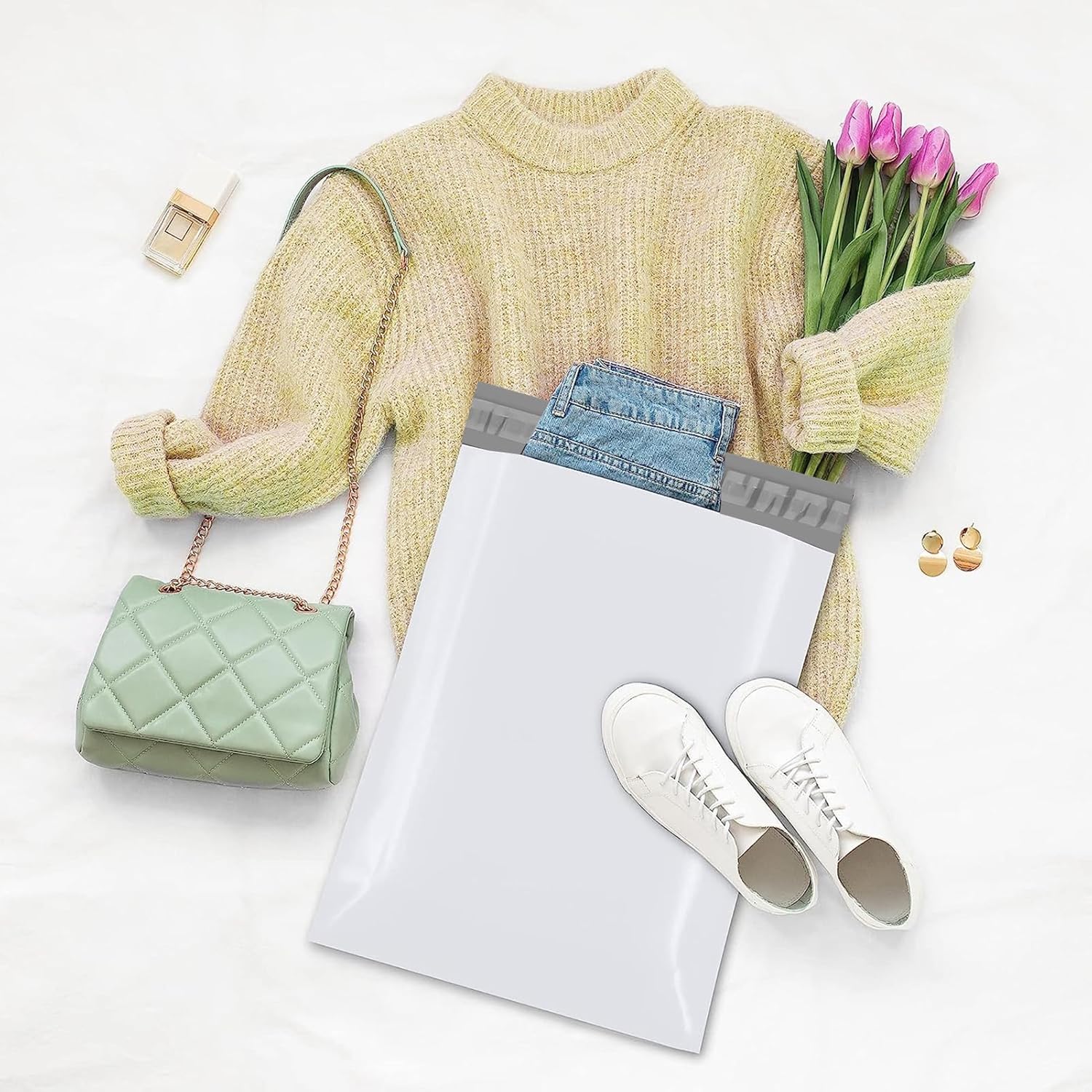 Vita paketpåsar - portoväskor för kläder självförseglande post blandade postpaket - 25 st - vit (30 x 40 cm)