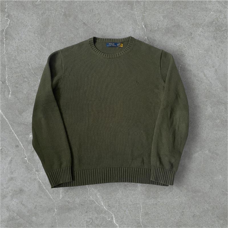 Olivgrön Ralph Lauren Stickad tröja - Storlek XL